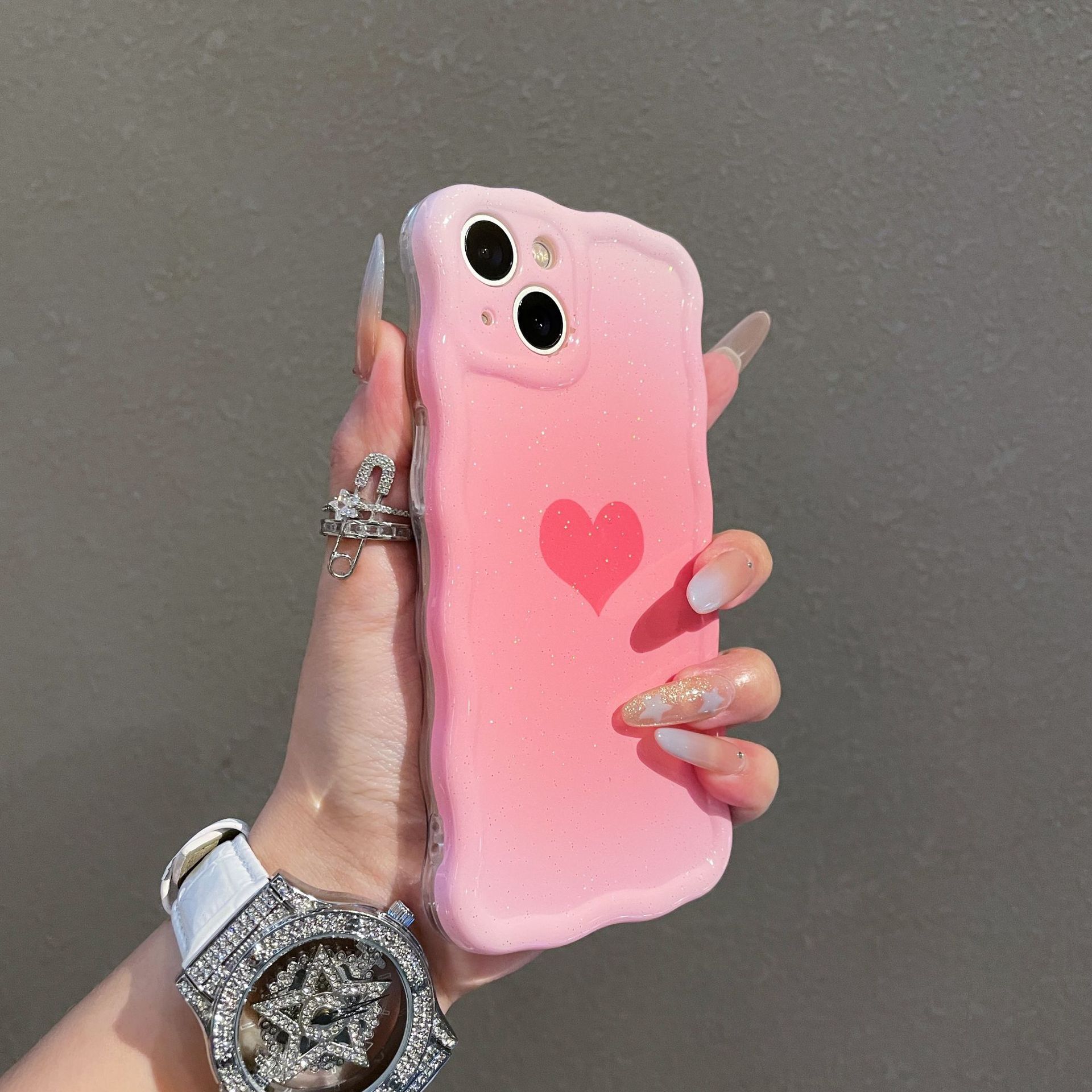 Heart Phone Case Compatible with iPhone 16 Pro Max Twisted Wave Edge Protective Case iPhone 15/14 Pro