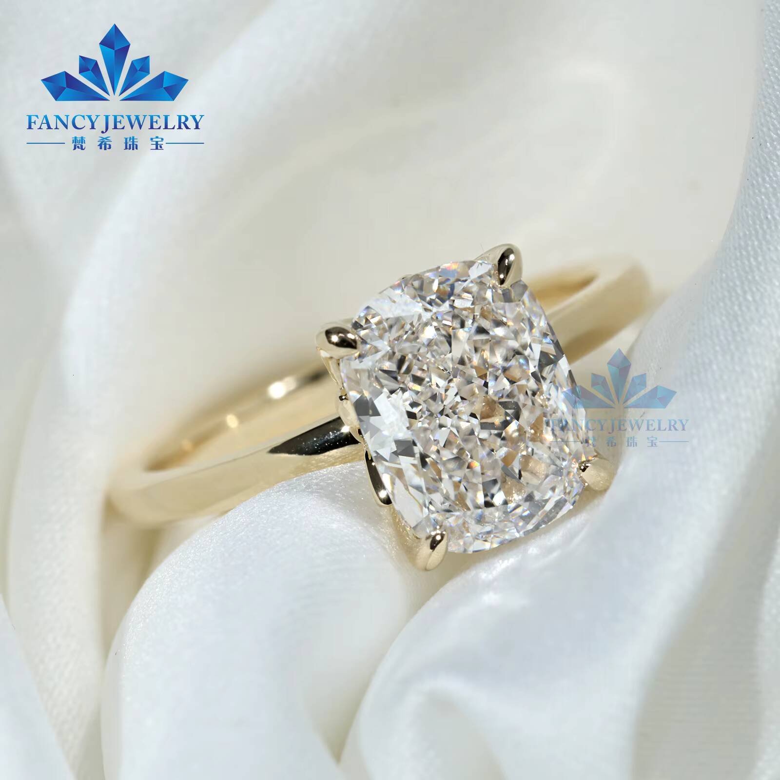 IGI Certificate Cvd Hpht10K 14K 18K Yellow Gold Romantic 1-5 Ct Cushion Shape Lab Grown Diamond Women Engagement Ring