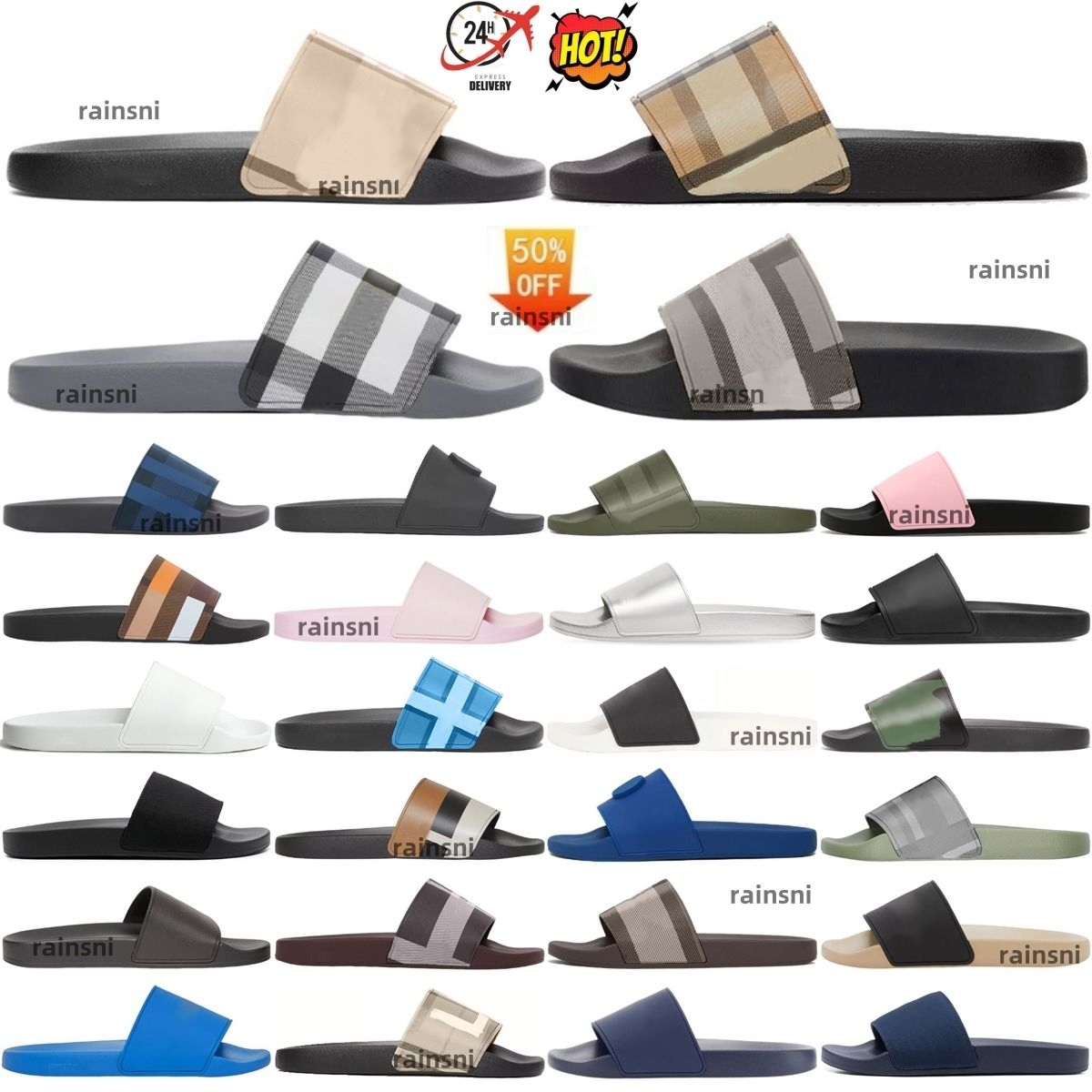 Designer Check Slides Vintage Printing Tartan Slippers Sliders Mens Furley Archive Summer Beige Print Embossed Logo Slide Dark Cerulean Blue Mangrove Camel Womens
