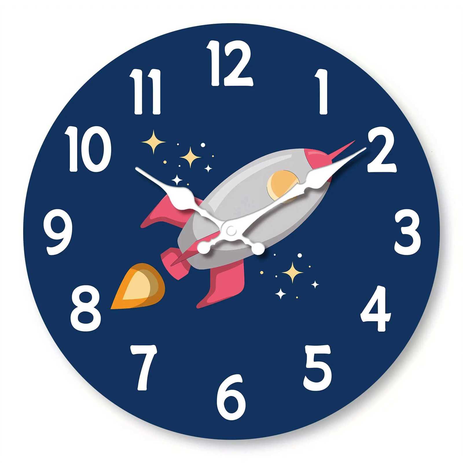 1pc 12 inch wooden wall clock space rocket design cartoon wall clock silent clock suitable for living room bedroom room deco C251126