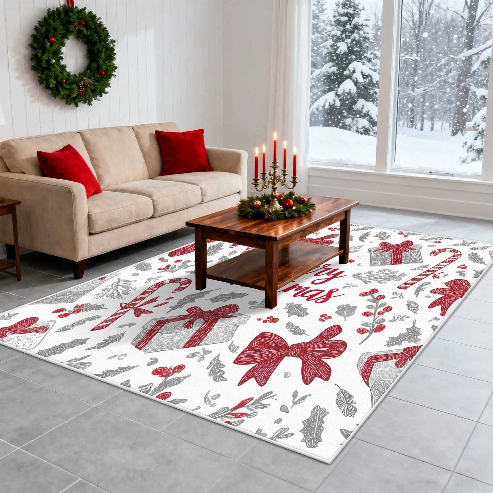 American Christmas Gift Box Easy Clean Parlor Carpet Large Area Washable Soft Foot Mats Decoration Bedroom Non-slip Fluffy RugM251126