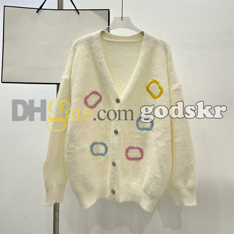 Women Casual V Neck Cardigan Elegant Tweed Knitted Coat Contrast Color Vacation Single Breasted Sweater Coat