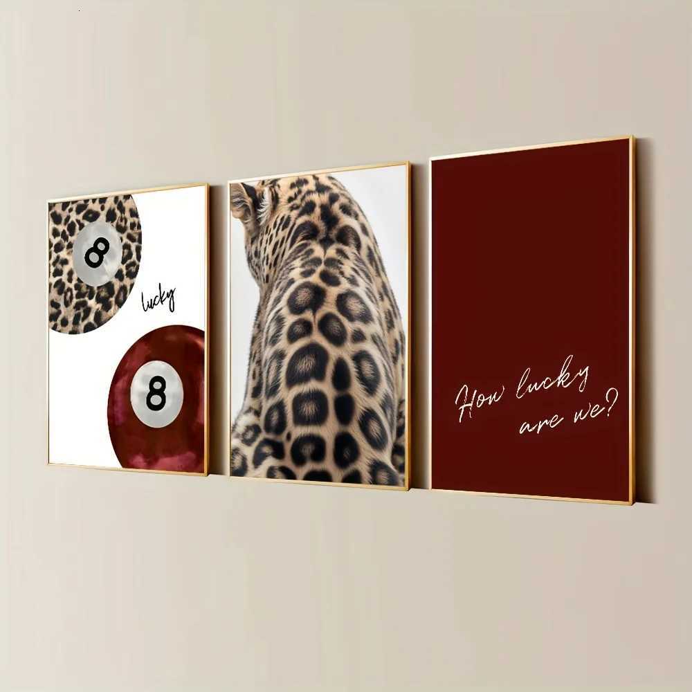 3pcs/set Lucky No 8 Ball Leopard Cheetah Canvas Print How Lucky We Are Quote Wall Art Poster for Modern Living Room Home Decor Y251126