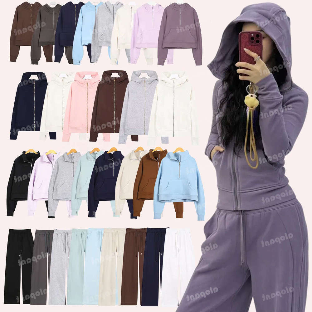 Hot Sale Bestselling Yoga Scuba Luluity Lemonics Jacket Scuba Hoodie Designer Pant Luluity Lemonics Sets Workout Designer Sport Coat Sets Sweatshirt Gym Pants