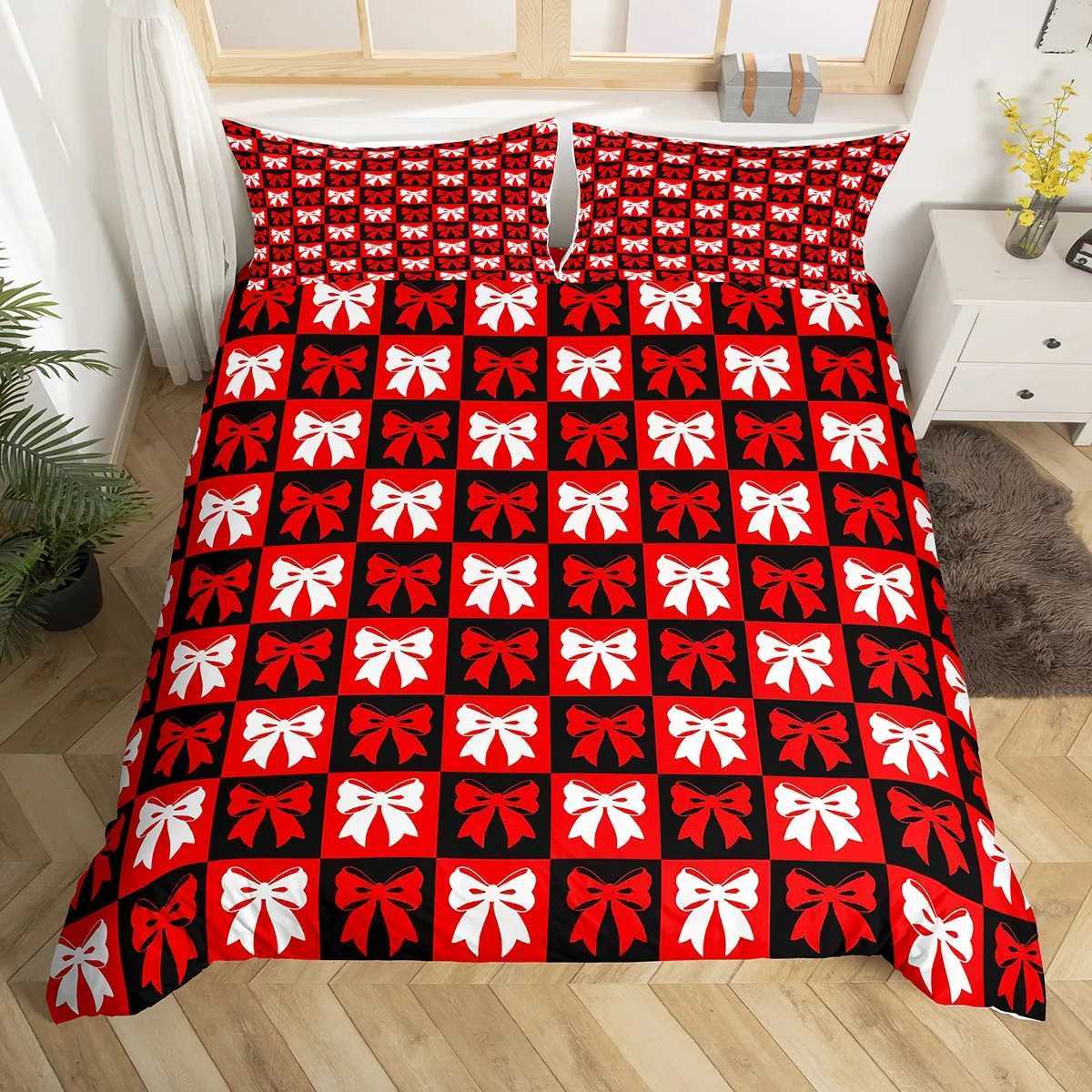 Christmas Home Romantic Love Heart Duvet Cover SetWinter Christmas Snowflake Bedding SetKawaii Cartoon Buffalo Bed Set Y251126