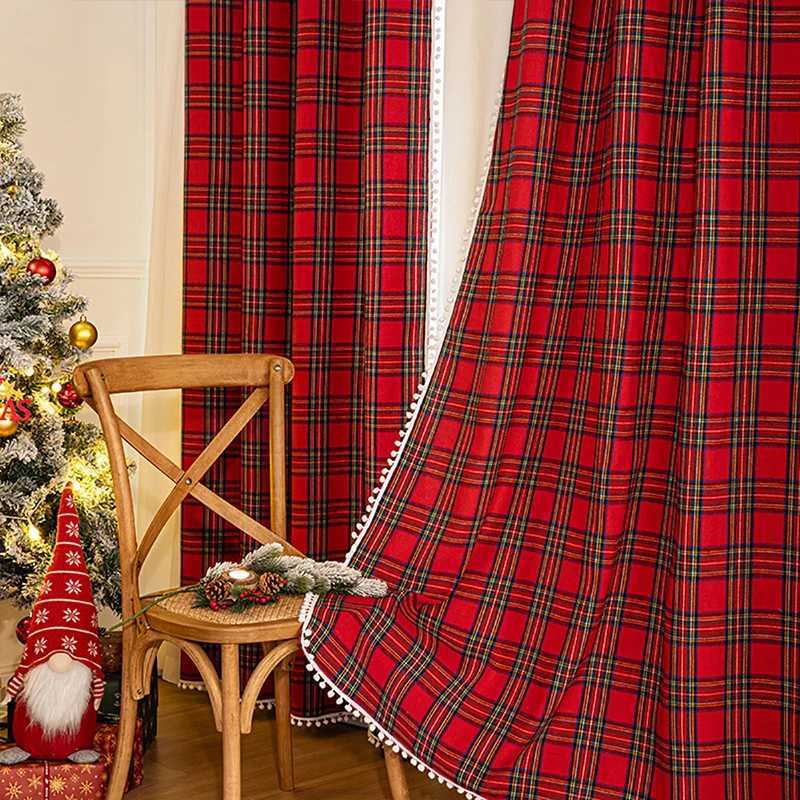 Curtain Christmas 1 Piece Retro American Check Curtains Christmas Decoration Bedroom Living Rooms New Year Festive Atmosphere Window Valances Y251126