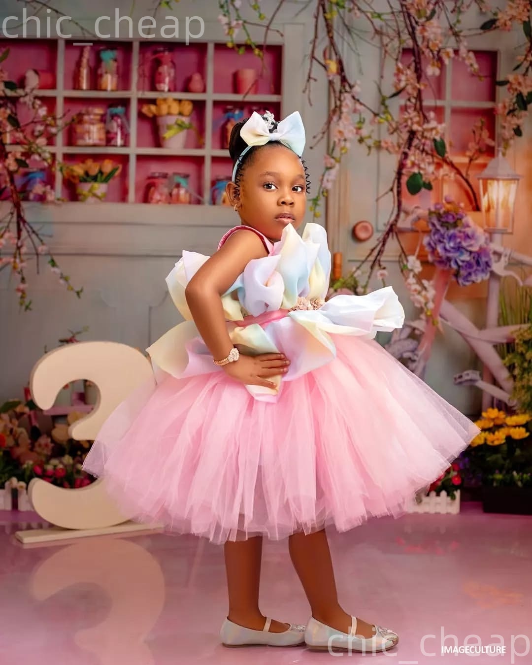 2026 Pink Ball Gown Flower Girl Dresses Spaghetti Knee Length Tulle Organza Little Girl Christmas Peageant Birthday Christening Tutu Dress Gowns ZJ427