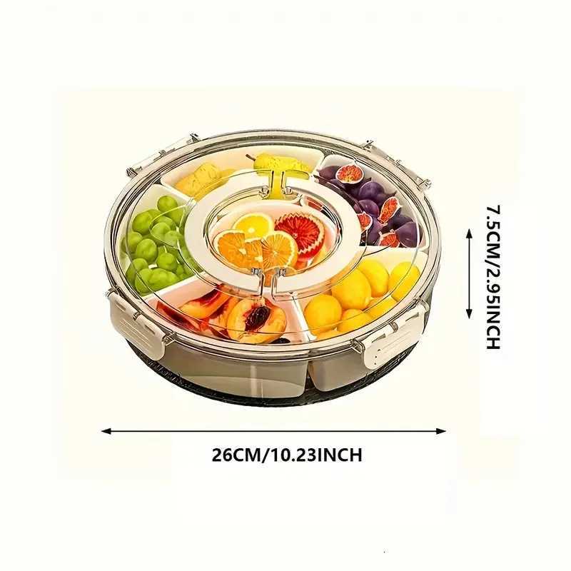 Divided Rotating Serving Tray with Lid and Handle Portable Snackle Box for Fruits Snacks Veggie Charcuterie Clear Snack Spinne Y251126