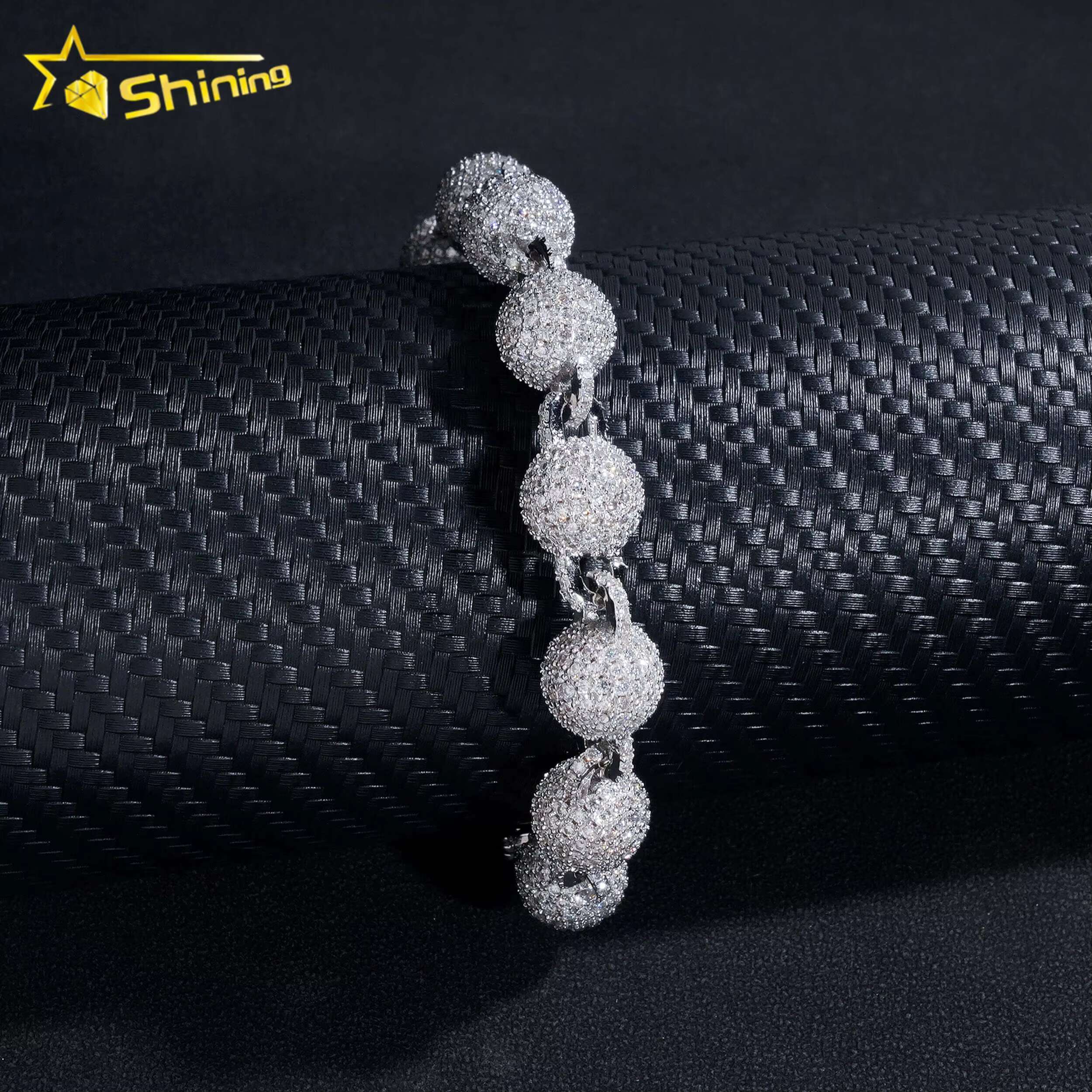 Hip Hop Jewelry 925 Silver Fashion 10MM Iced Out Diamond Moissanite Bead Ball Bracelet