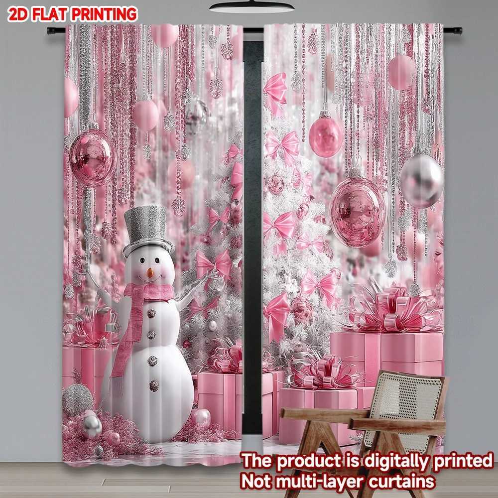 Curtain Christmas 2D flat printing 2pcs Christmas curtains Snowman tree ball pink silver Digital Printed Polyester Drapes Durable Party Holiday Y25112