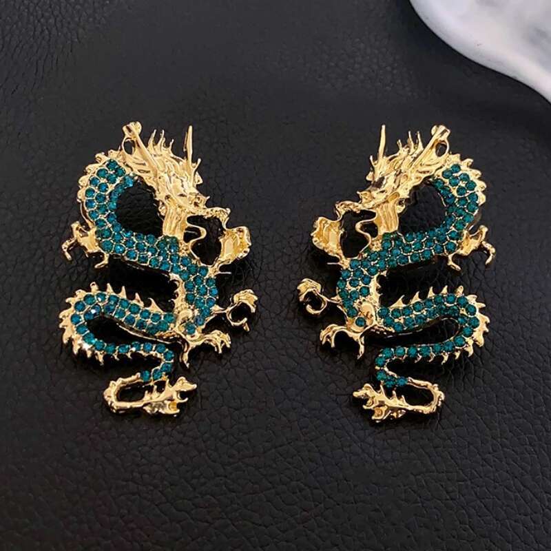 Inlaid Rhinestone Dragon For Women Vintage Ancient Fashion Drop Earrings Statement Jewelry Wholesale