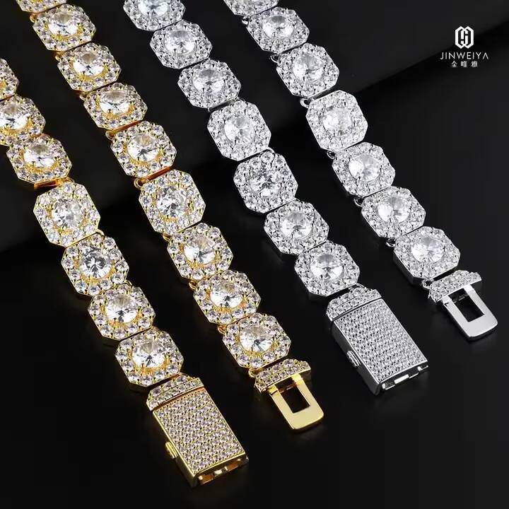 Custom Hip Hop 5A Zircon Jewelry Necklace Iced Out Brass Silver Chain White Gold Rapper Chocker Tennis Chains