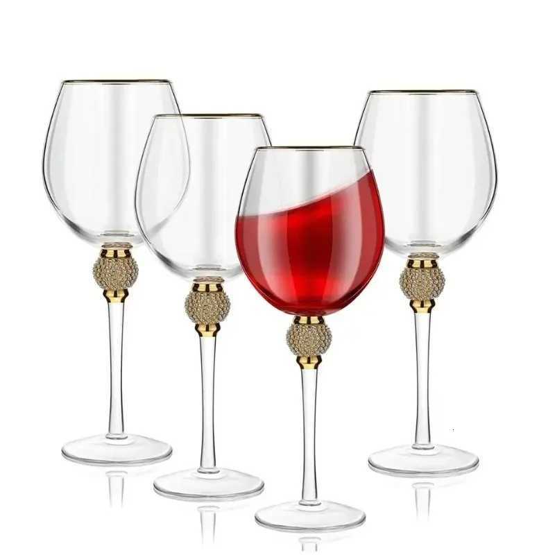 2Pcs Crystal Gold Rimmed Wine Glasses Set Elegant Rhinestone Diamond Decorative Long Stem Champagne Flutes Cocktail Glass Gifts C251126