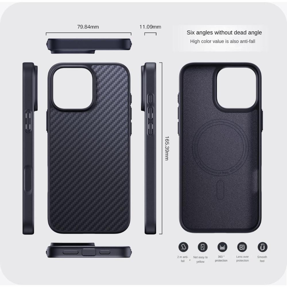 Ultra thin Kevlar phone case suitable for iPhone 16 pro/max/plus, wear-resistant, anti drop, anti fingerprint