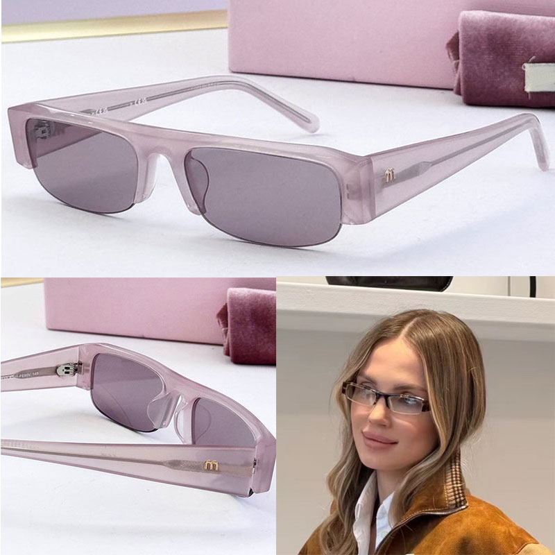 26SS Women Pale Opaline Pink Vedette Sunglasses MUB07 Designer Womens Narrow Rectangular Frame Glasses UV400 Protective Belt Original Box