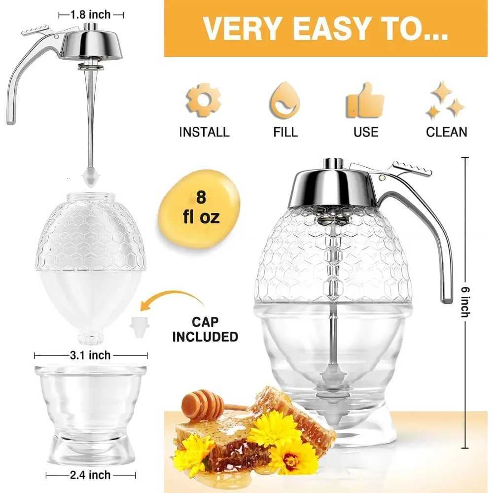 Drip-free honey dispenser maple syrup pouring bottle honey jar with stand exquisite honeycomb-shaped honey pitcher Y251126