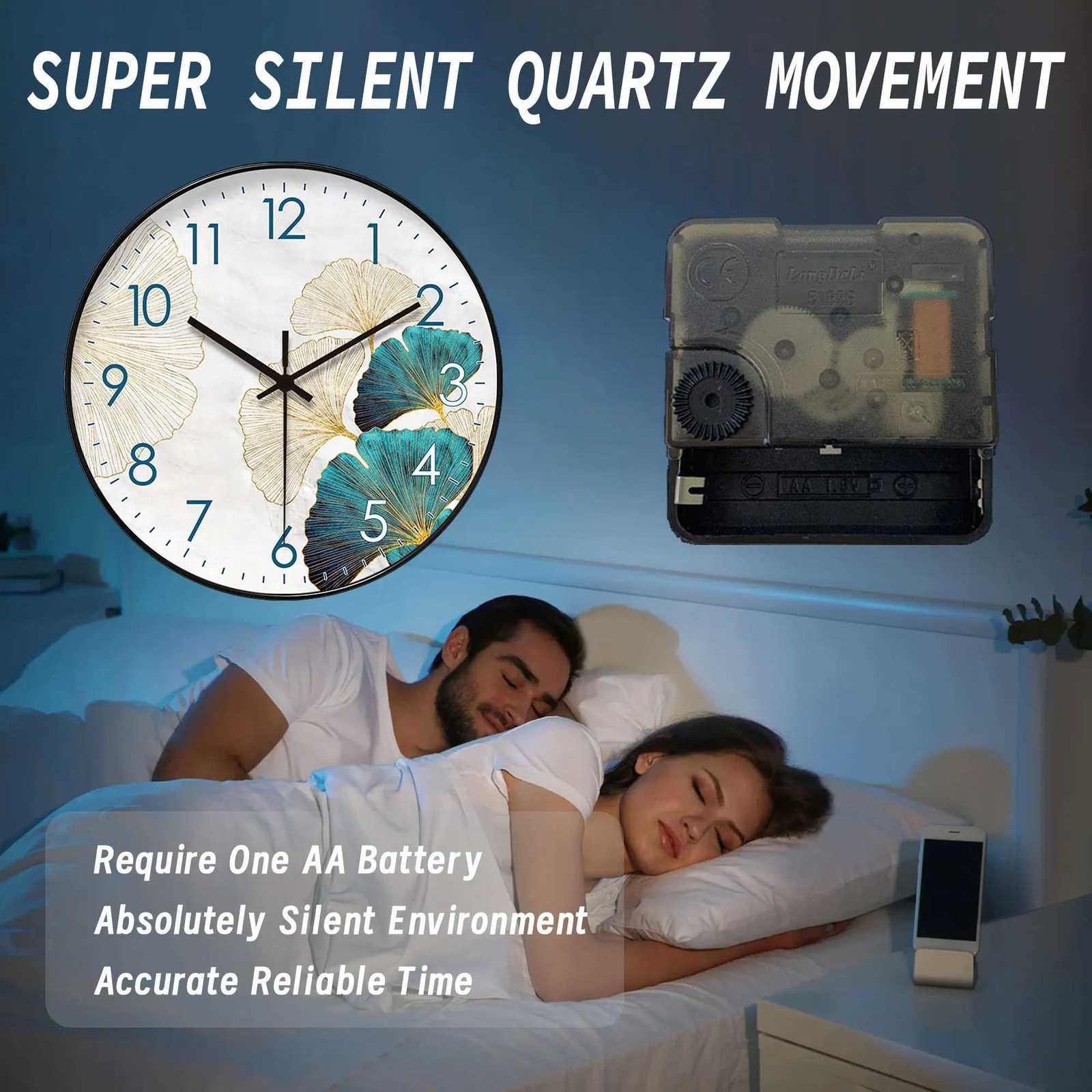 1pc modern simple wall clock golden Ginkgo leaf and peacock blue ginkgo leaf design wall clock home silent wall clock suitabl C251126