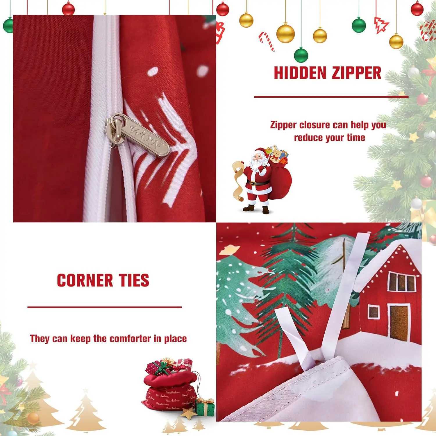 Christmas Red Merry Christmas Duvet Cover Set - Double Santa Claus Christmas Tree Snowflake Pattern Soft Microfiber Bedding Set Y251126