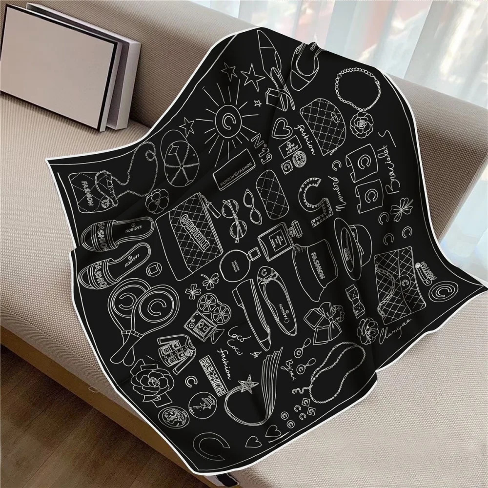 Letters Flowers Printed Twill Silk Scarf Square Scarves Lady Wraps Kerchief Woman Neck Shawl Wraps Echarpes 90CM 251125