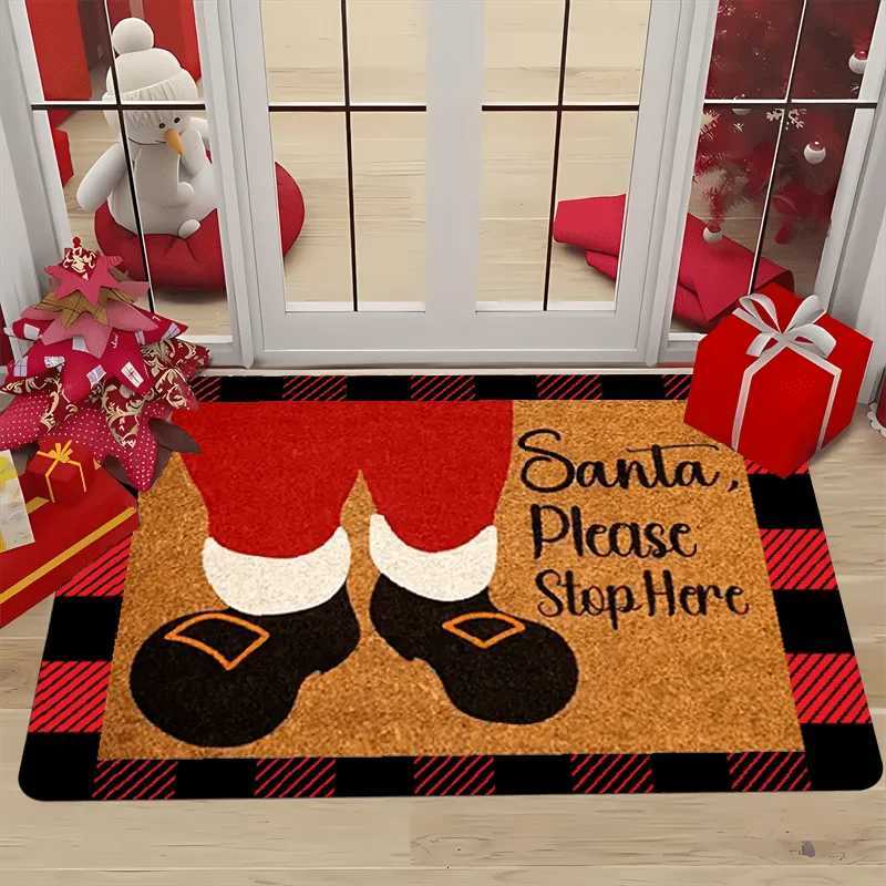 Santa Claus Welcome Doormat Flannel Non-Slip Indoor Outdoor Mat for Kitchen Laundry Bathroom Holiday DecorM251126