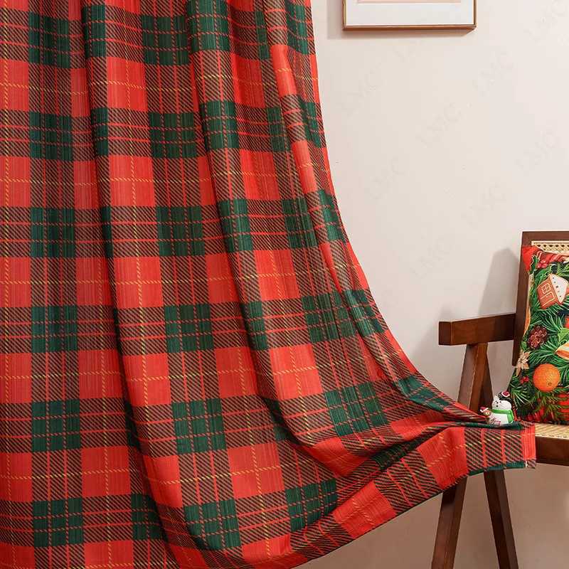 Christmas Christmas Plaid Pole Curtain Child Room Living Room Curtain Partition Home Interior Curtains Kitchen Bathroom Balcony Curtains Y251126