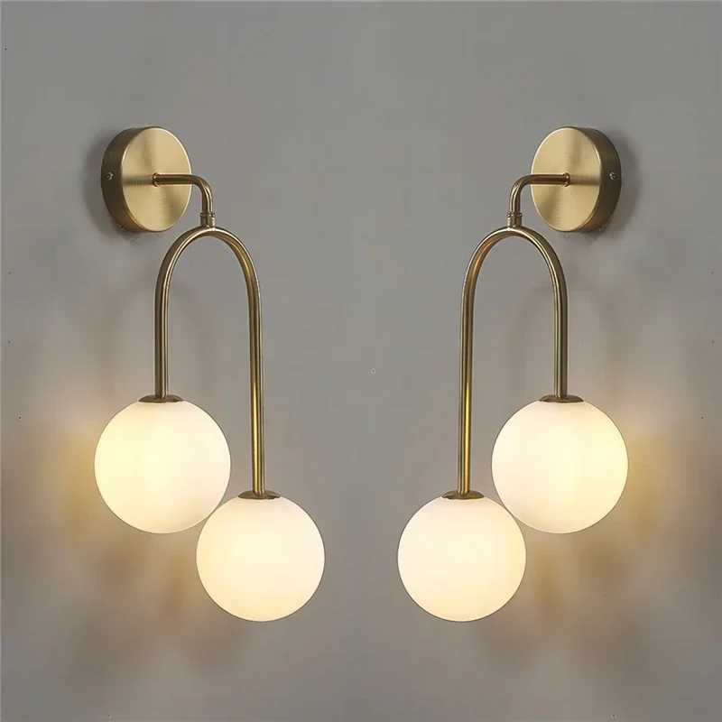 Nordic Glass Ball Wall Lamps Bedroom Bedside Lamp Living Room Background Wall Light LED Indoor Lighting with White Ball G9 Bulbs M251126