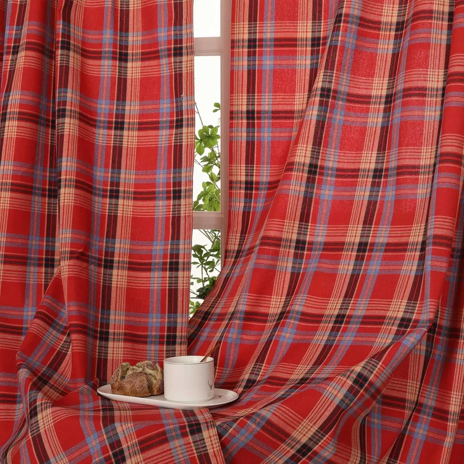 Curtain Christmas Semi-Blackout Windows Curtains Christmas Check Plaid Curtains for Bedroom Drapes in Living Room Redgreen Farmhouse Home Decor Y25112
