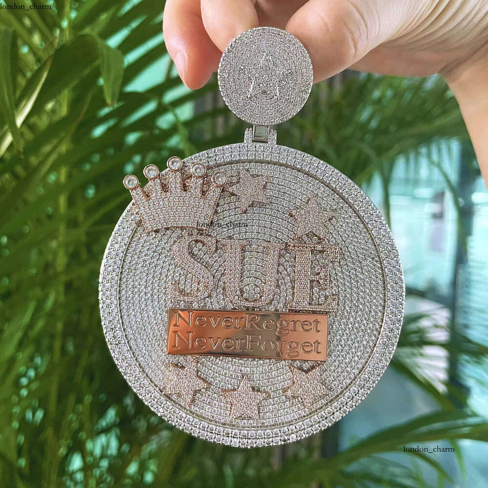 Ice out VVS Moissanite NUOYA Hip Hop Made Iced Out Name Full Dia Gold Sier Big Size Round Shaped Letter Pendant Custom Jewelry