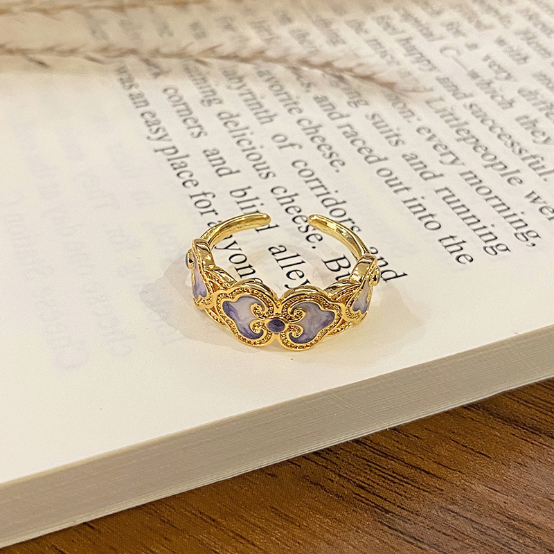 New Chinese-style Enamel Drip Oil Pattern Ring Versatile Ring High quality gold designer diamond ring rings designer for women engagement men love rin - view 6