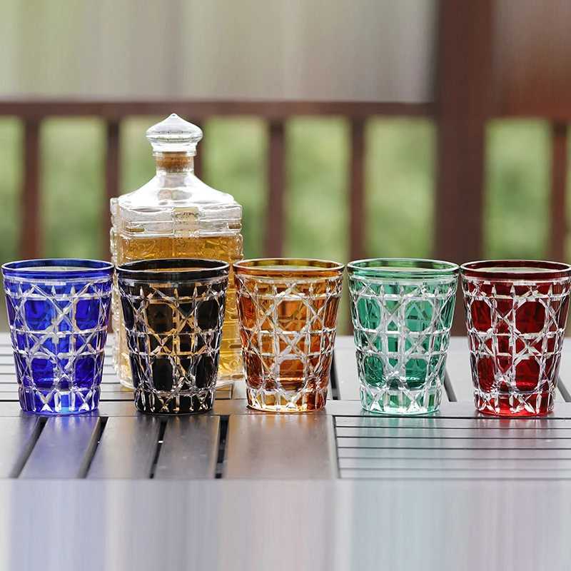 260 ml Hand Cut To Clear Multi-Colored Glass Cocktail Whiskey Tumbler 9 oz Highball Water Glass For Iced Cold Coffee Beverages C251126