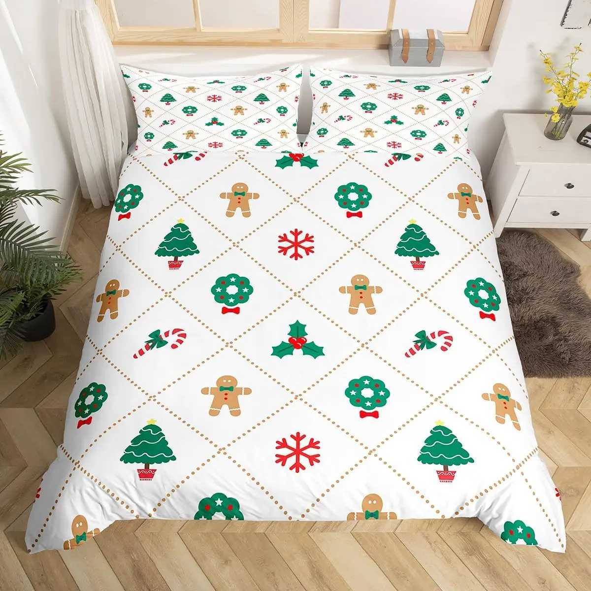 Christmas Gingerbread Man Xmas Theme Duvet Cover Christmas Comforter Cover Cartoon Snowman Christmas Tree Bedding Set Pink Quilt Cover Y251126