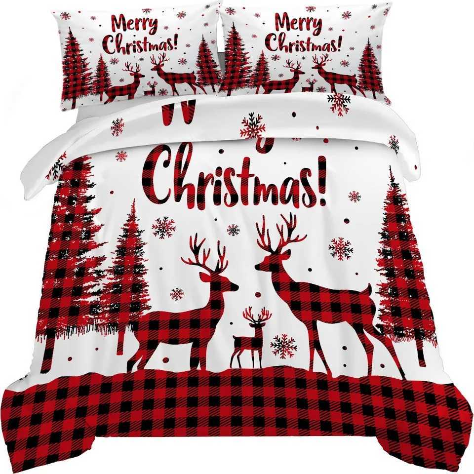 Christmas Bedding Set Marry Christmas Tree Deer Print Cozy Duvet Cover King Queen Single Size for Home New Year Christmas Bedroom Decor Y251126