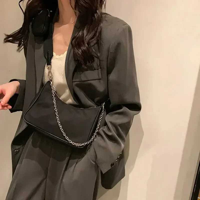 2025 New Casual Nylon Waterproof Women Shoulder FAshion Cool Black Chain Decolr Armpit Crossbody with Small Purse Y2K K251125