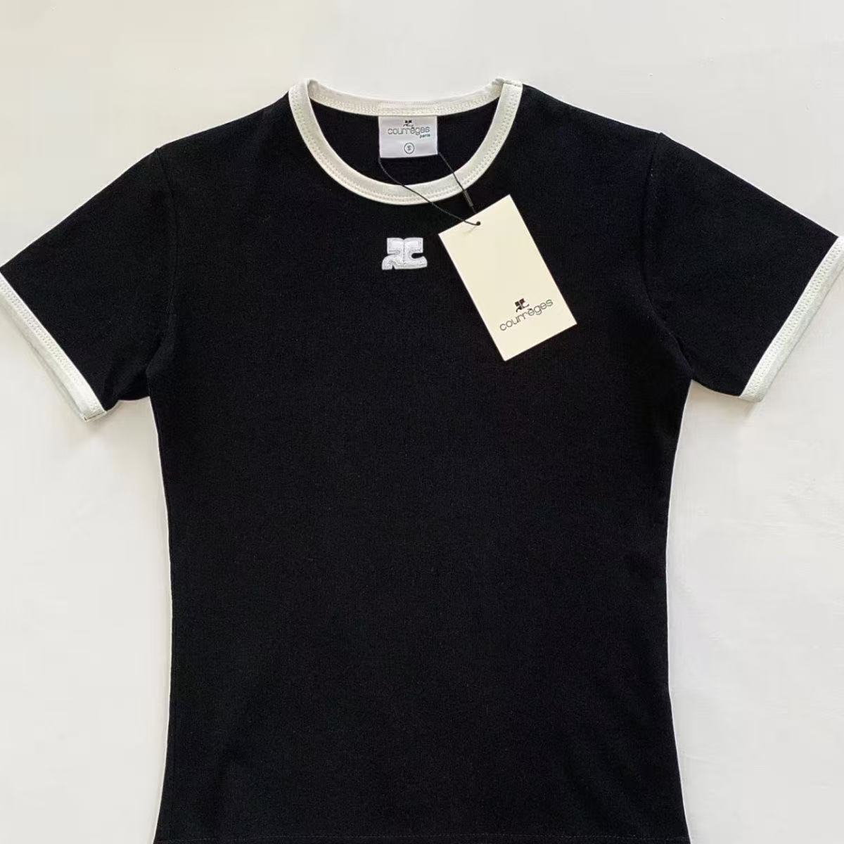 Designer t shirt summer short sleeve women tshirt contrast color embroidery logo slim fit top tee