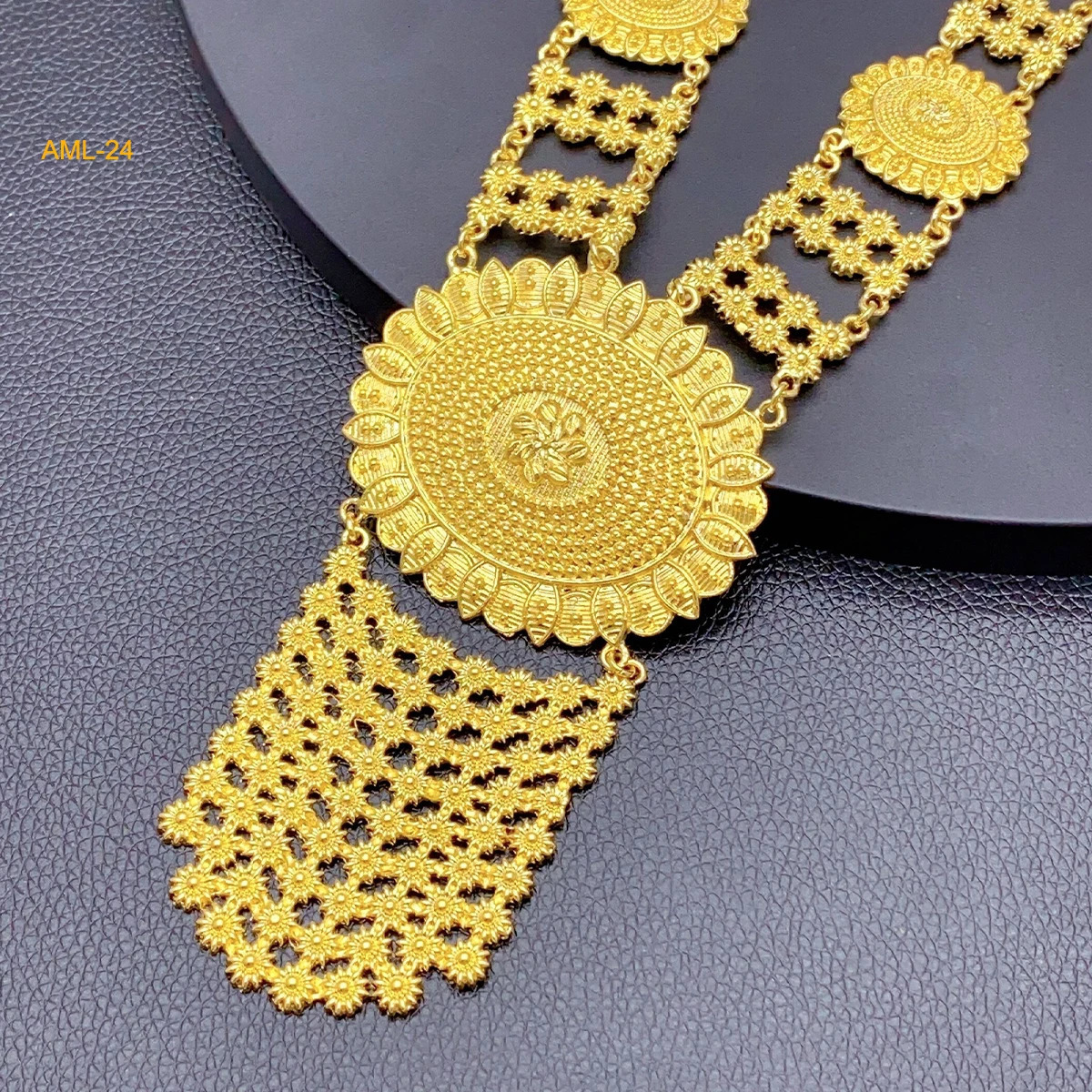 ANIID Indian Fashion 24k Gold Color Charm Necklace And Earrings Set African Wedding Jewelry Sets Bridal for Dubai Party Gifts w251121 - view 6