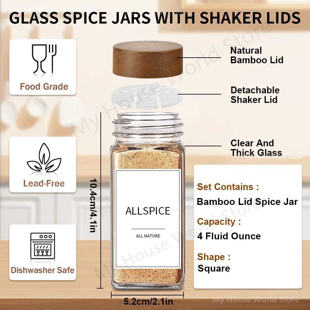 13Pcs Glass Spice Jars with Bamboo Lids 4oz Glass Jars Spice Jar Set Seasoning Jars Organizer Storage Bottles for Spice Rack Y251126