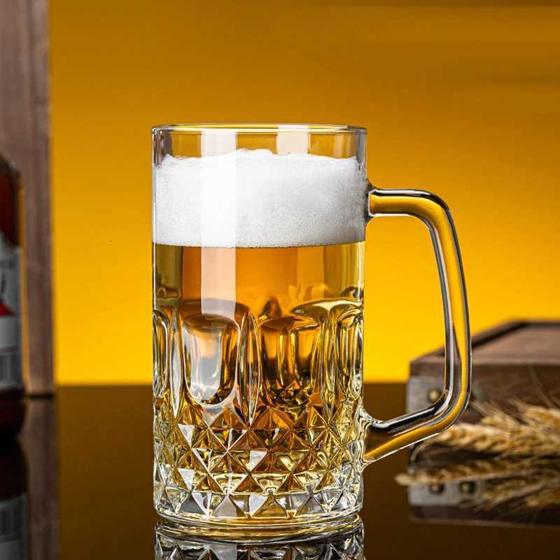 400ml/600ml Thick Bottomed Beer Glass Household Large Capacity Draft Beer Glass with Handle Drinkware Vintage Foreign Wine Glass C251126