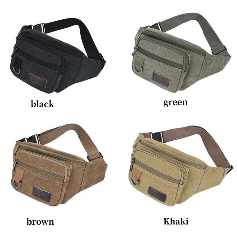 Thick canvas waist bag outdoor leisure sports crossbody chest bag mens portable change phone bag multifunctional-A-DHT251126