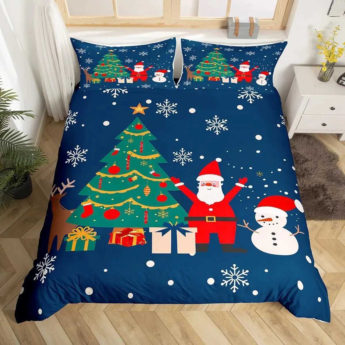 Christmas Christmas Duvet Cover Full QueenCute Cartoon Santa Claus Snowflake Bedding Set Xmas Gifts for Boys Girls Christmas Quilt Cover Y251126