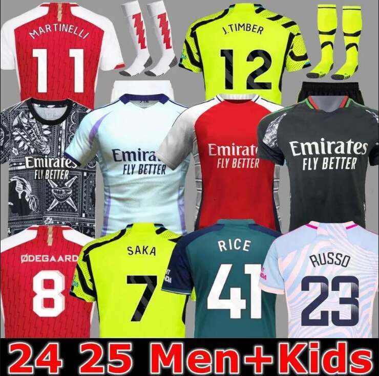 23 24 25 SAKA ARSEN Home AWAY third soccer jerseys ODEGAARD RICE SALIBA MARTIN ELLI THOMAS NICOLAS SMITH ROWE G.JESUS TIERNEY 2024 2025 Men Kids football shirt