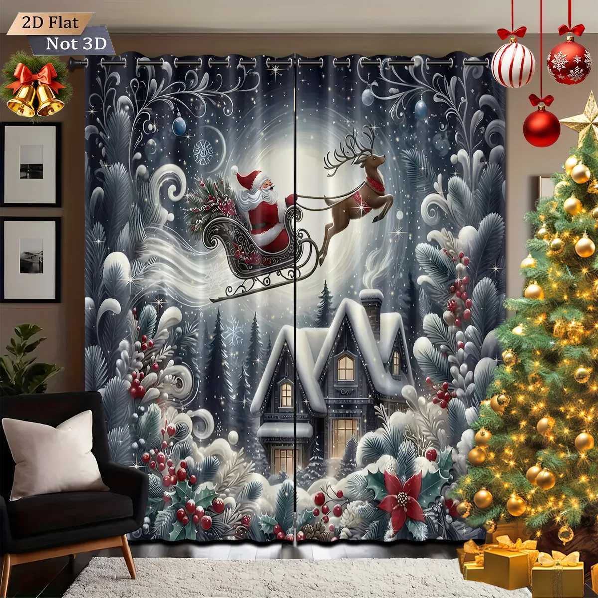 Christmas 2pcs Merry Christmas Santa Claus print blackout curtain multiple size living room insulation holiday decoration machine washable Y251126