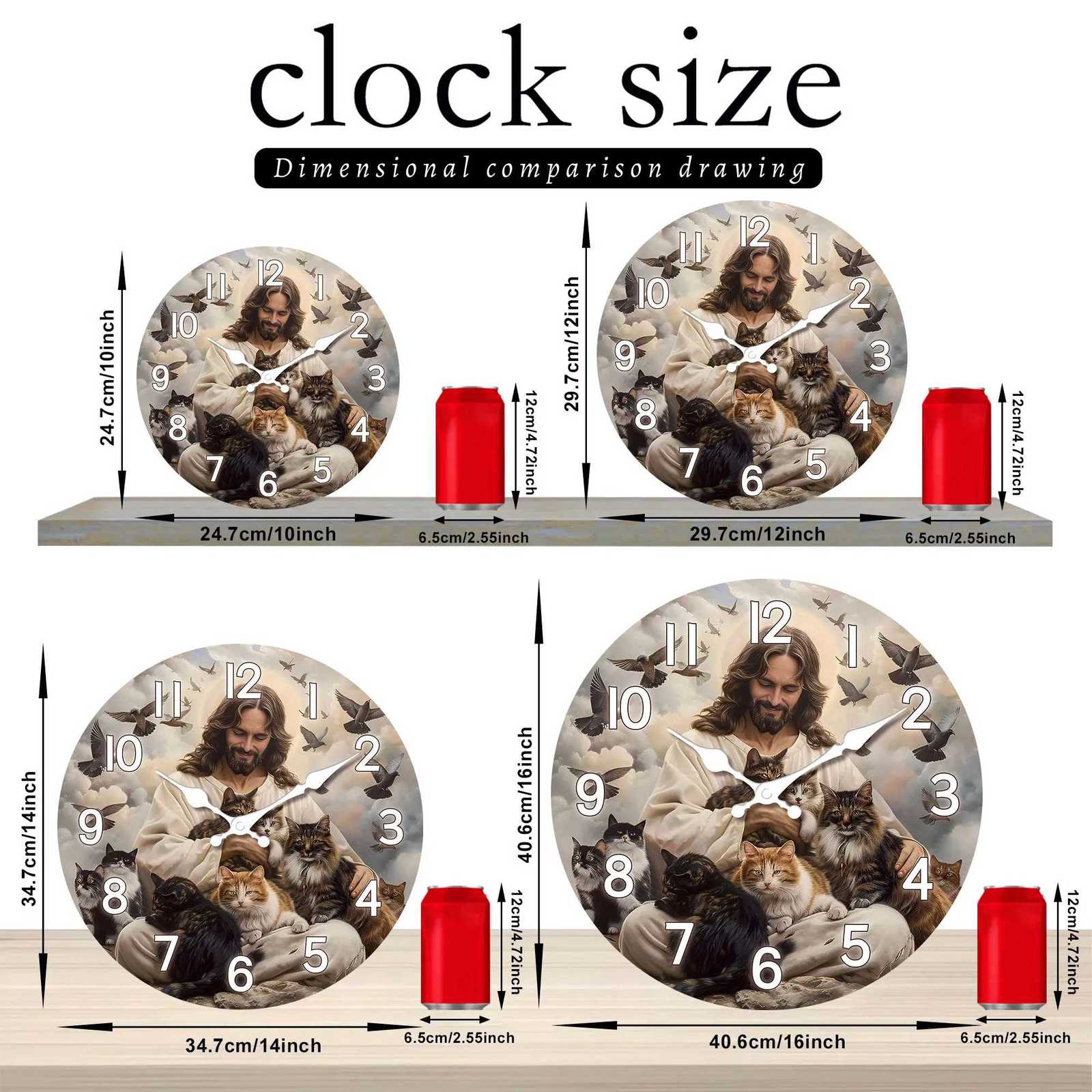 1pc Religious theme Jesus Saves the Cat Wooden wall clock - silent non-ticking living room bedroom home decoration clock C251126