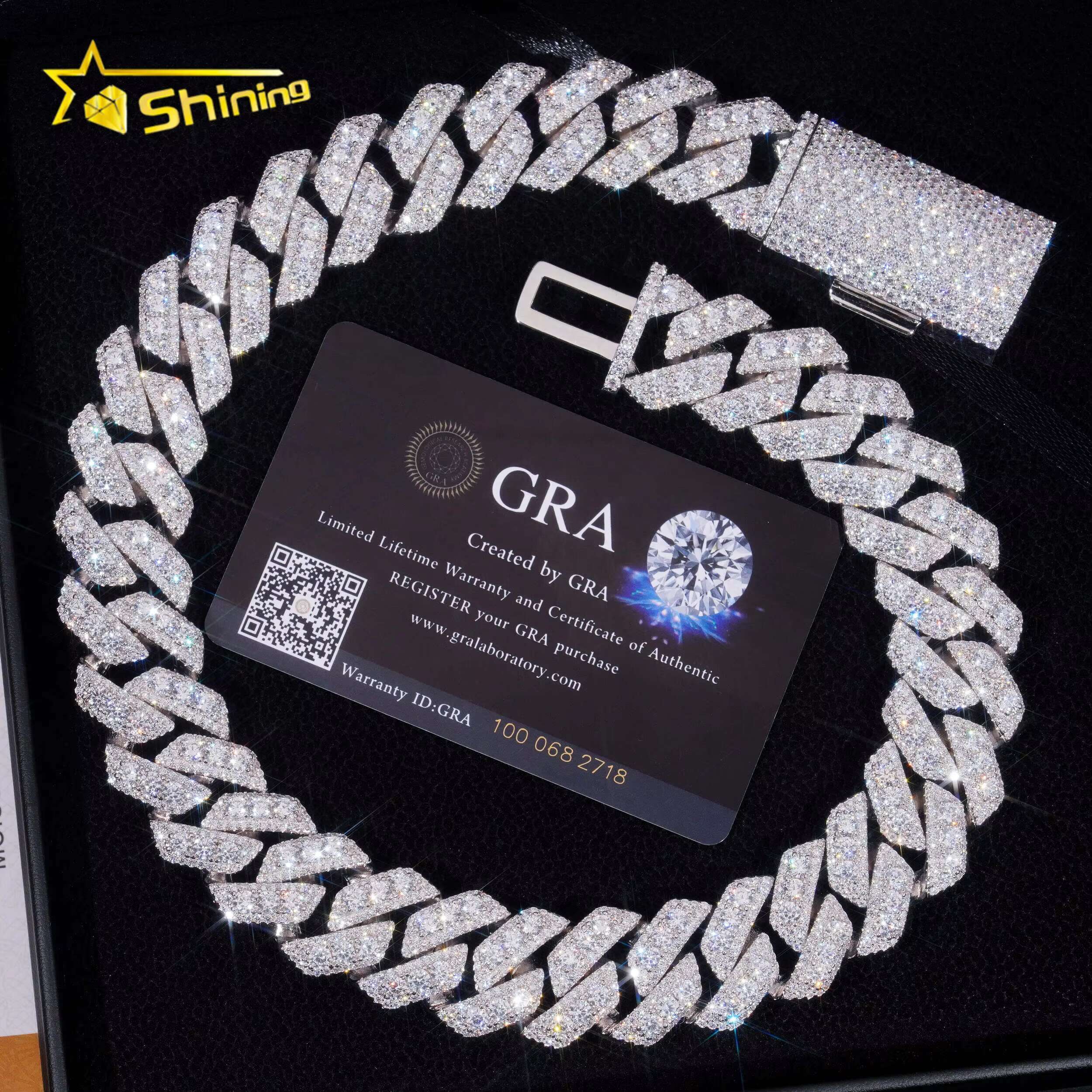 Big Heavy 22mm Sticking Out 3 Rows Hip Hop 925 Silver Moissanite Diamond Cuban Link Chain for Men