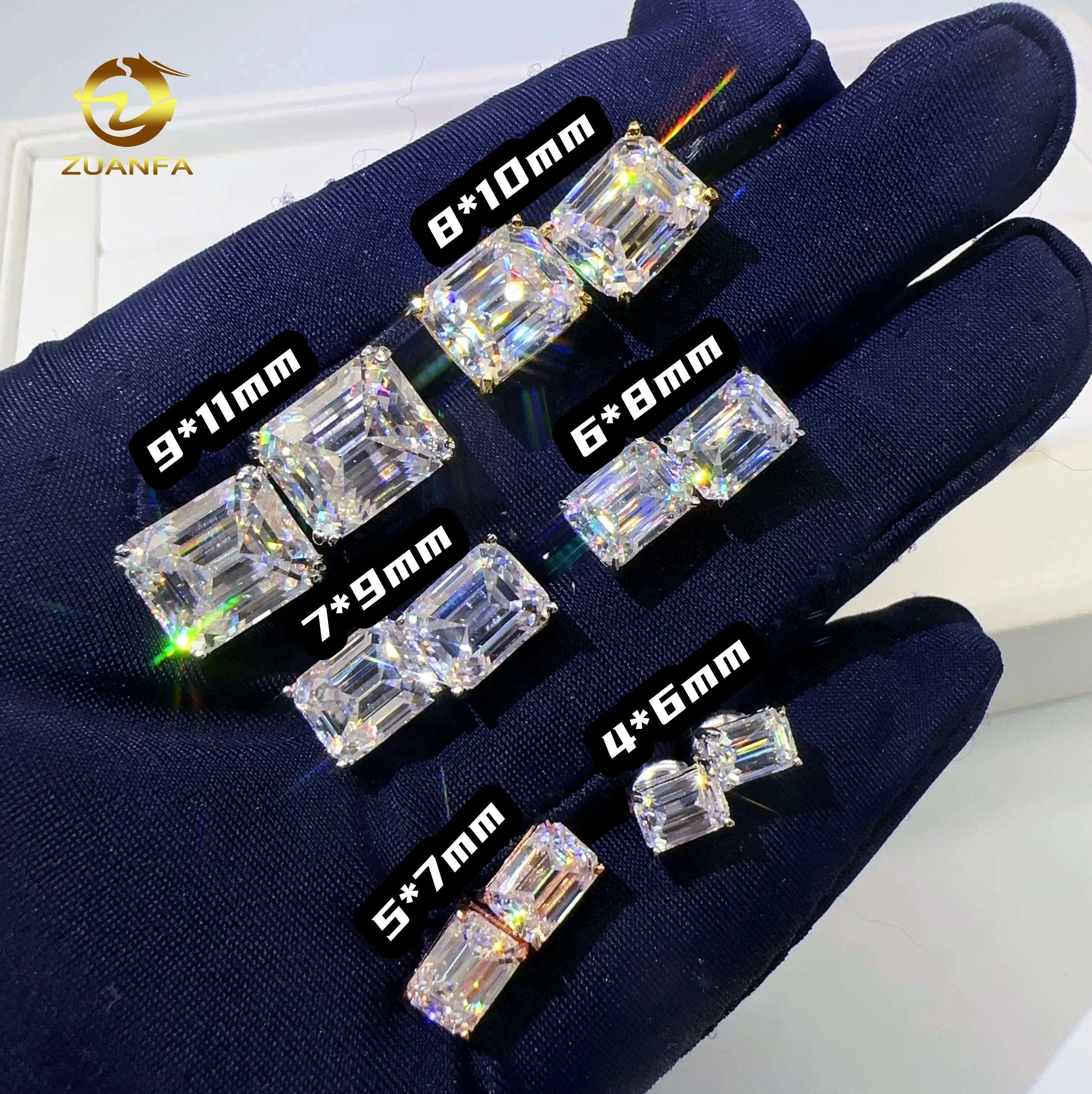 Zuanfa Wholesale Factory Price VVS Emerald Diamond 925 Sterling Silver Jewelry Screw Back Moissanite Stud Earrings