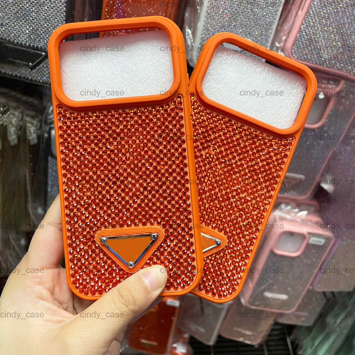 Orange Beautiful Diamond Luxury iPhone Cover Customerized Initial DIY for iPhone 17 Pro Max 16 Pro Max 15 14 13 Designer iPhone Case Shockproof Protection Anti-drop