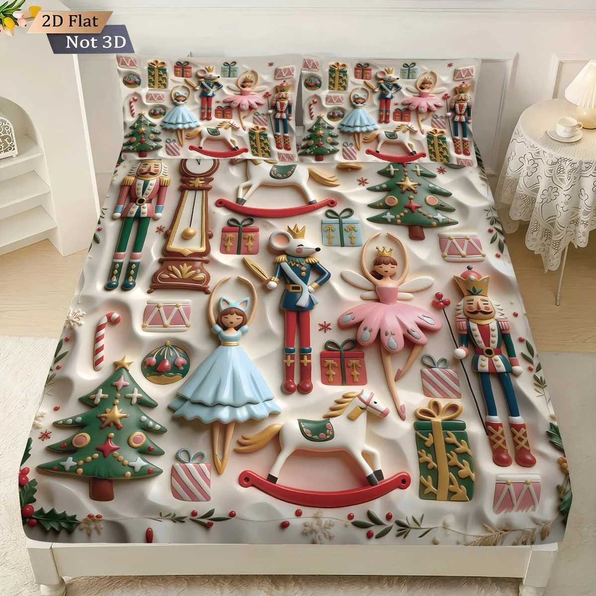 Christmas 3pcs imitation relief Christmas The Nutcracker print coreless bed sheet set multi size bed cover bedroom bedding decoration Y251126