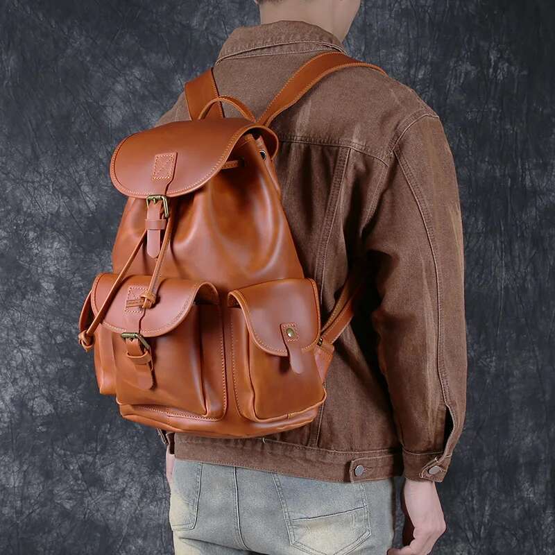 Vintage Top Layer Cowhide Men's Leather Crazy Horse Computer Bag Unisex Trend Fashion Travel Backpack