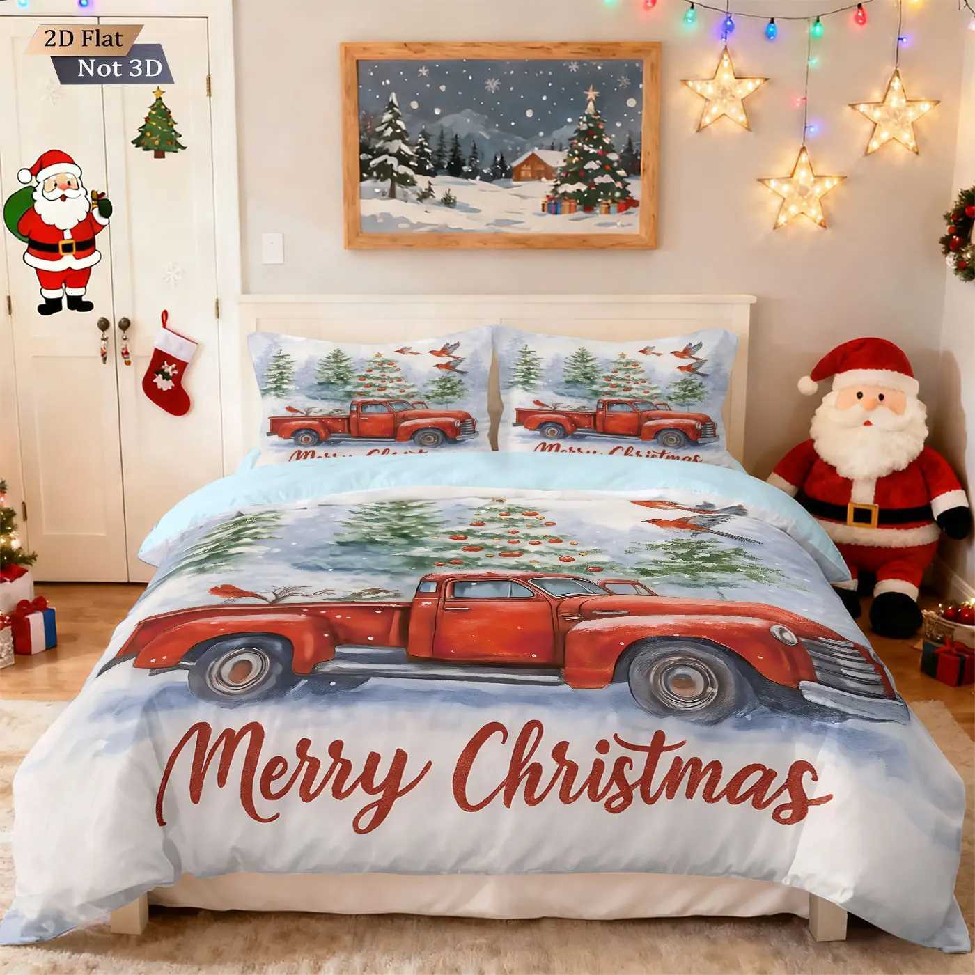 Christmas 3pcs Merry Christmas red car print coreless duvet cover set multiple sizes bedrooms dormitories bedding holiday decorations Y251126