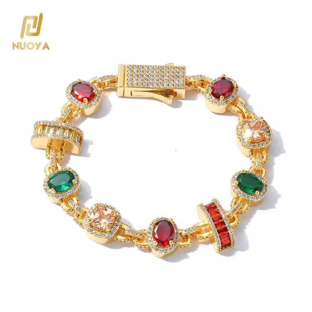 NUOYA New Style White Gold Plated Chain Necklace Colored Zircon Geometric Design Fashion Hip Hop Link Chain Womens Jewelry