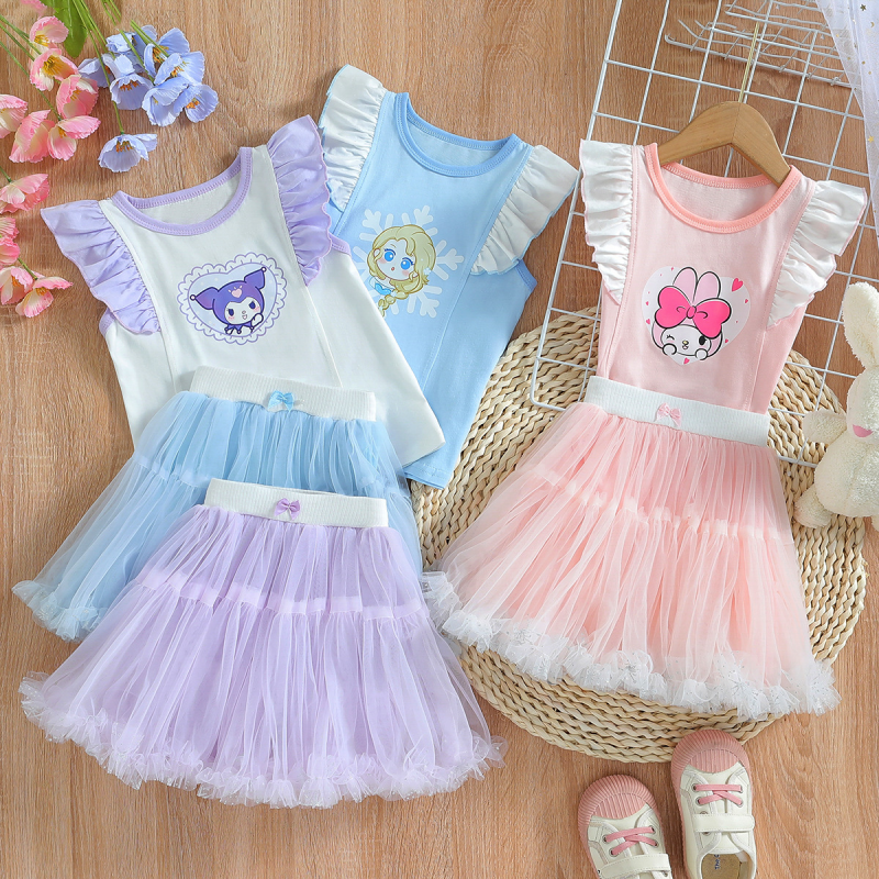 Disney little girl's two-piece set children's summer ballet dress set baby girl's puffy dress two-piece set princess dress holidays and